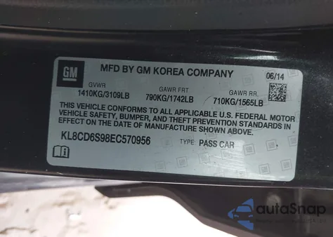 2014 Chevrolet Spark 1Lt Auto from USA, damaged, VIN KL8CD6S98EC570956